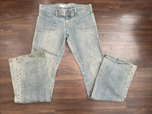 VTG Y2K Guess Co Jeans 81 Low Rise Bootcut Pink Stitch Light Wash Flare SZ 30